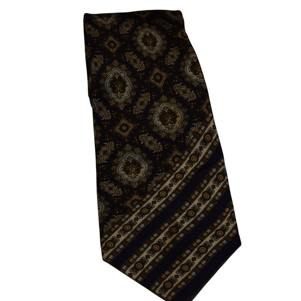Vintage Yves Saint Laurent Tie Navy Blue Geometric Pattern Designer YSL